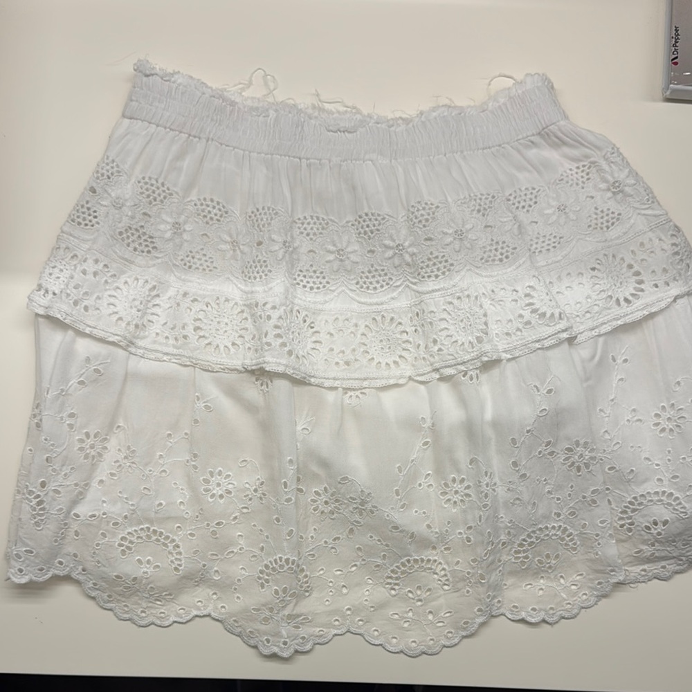 LoveShackFancy White Eyelet Mini Skirt